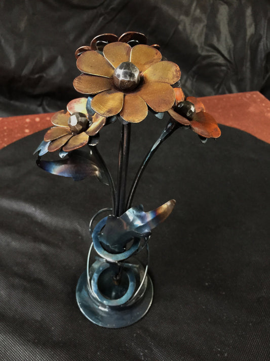 Hand Forged Iron and Copper Daisy Sculpture