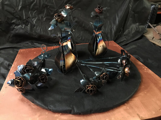 Hand Forged Iron and Copper Vase for Flower Display