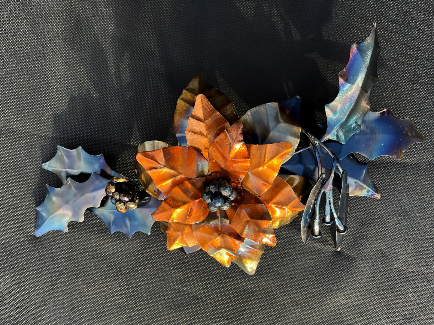Christmas Flower Bouquet, Poinsettia, Holly, Mistletoe, Copper Table Display, Xmas Gift, Holiday Decorations.