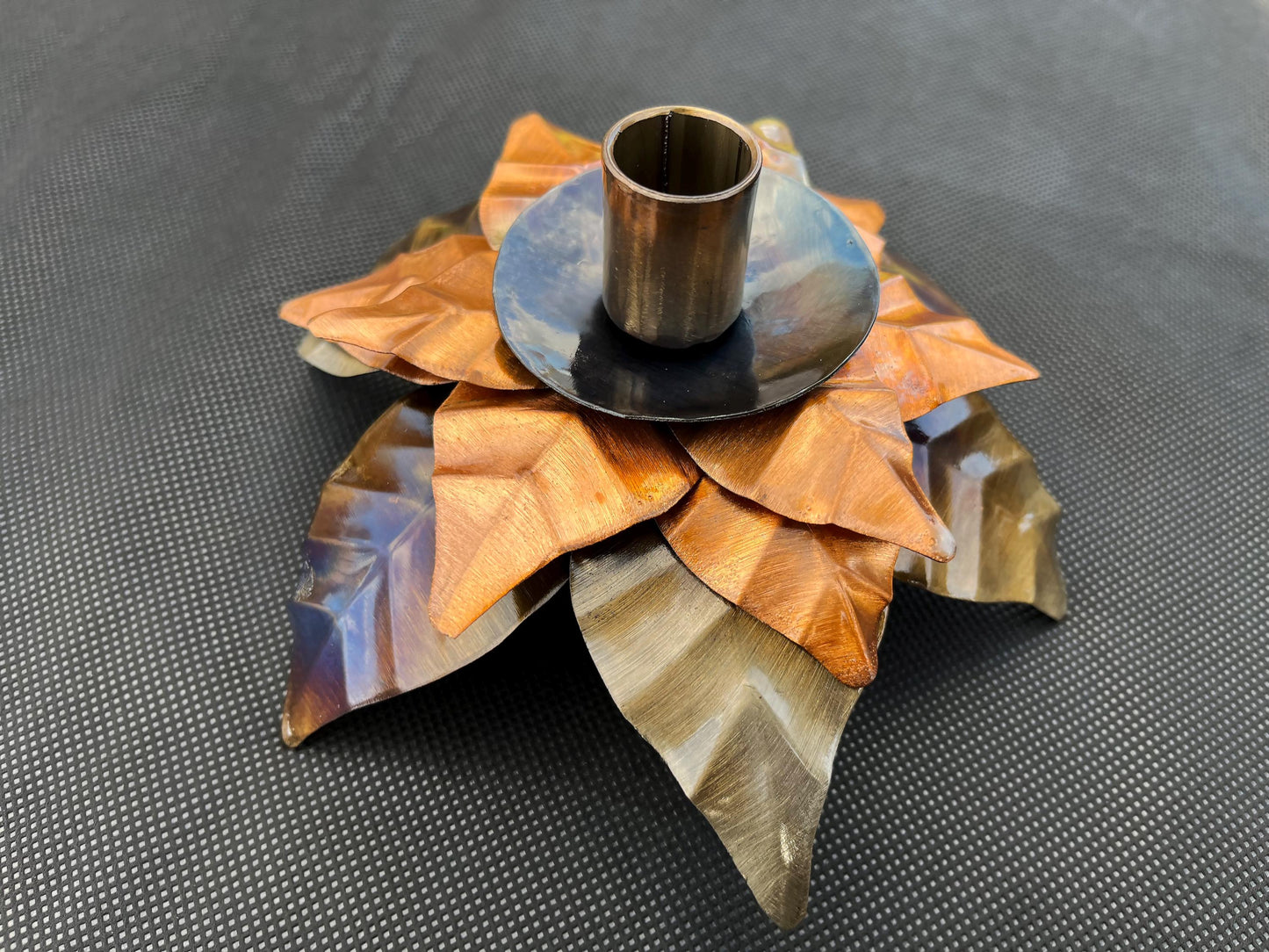 Copper Poinsettia Christmas Candle Holder Centerpiece