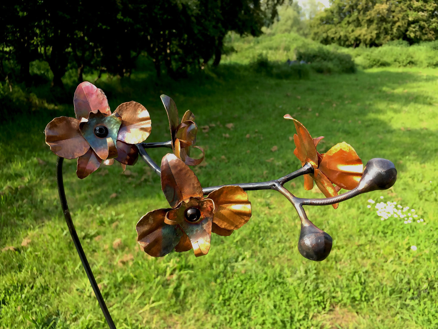 Hand Forged Iron & Copper Orchid Patina Vase, Life Size Flower, Window Display