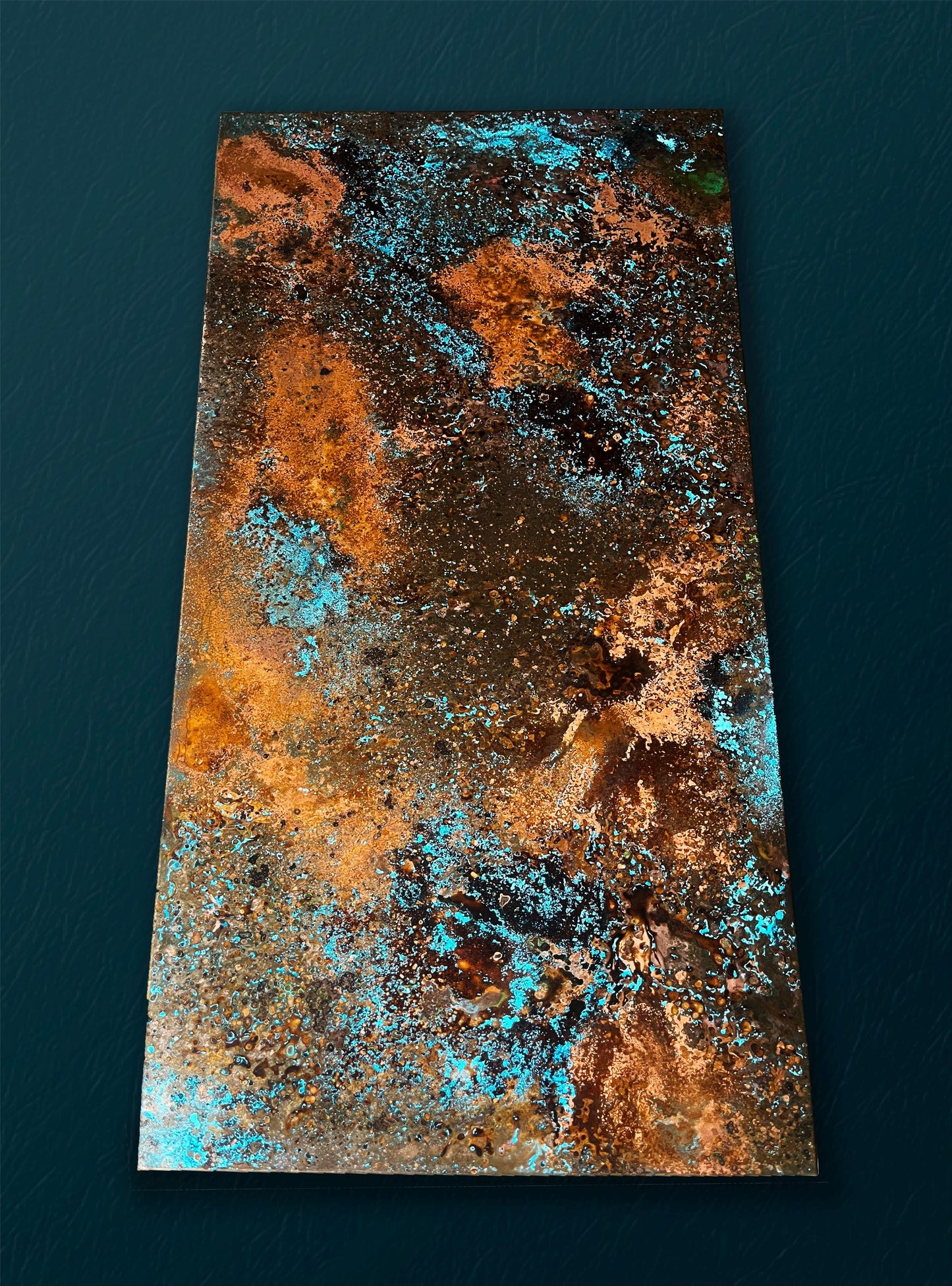 Copper Patina Abstract Wall Art Panel, Turquoise Nebula