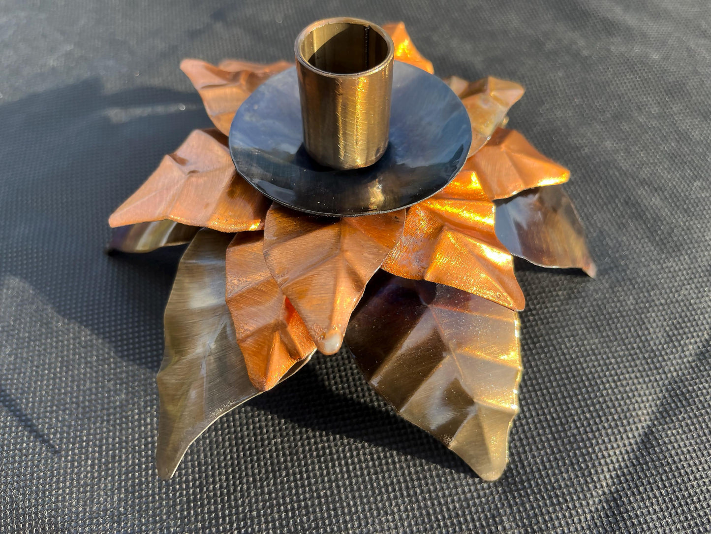 Copper Poinsettia Christmas Candle Holder Centerpiece