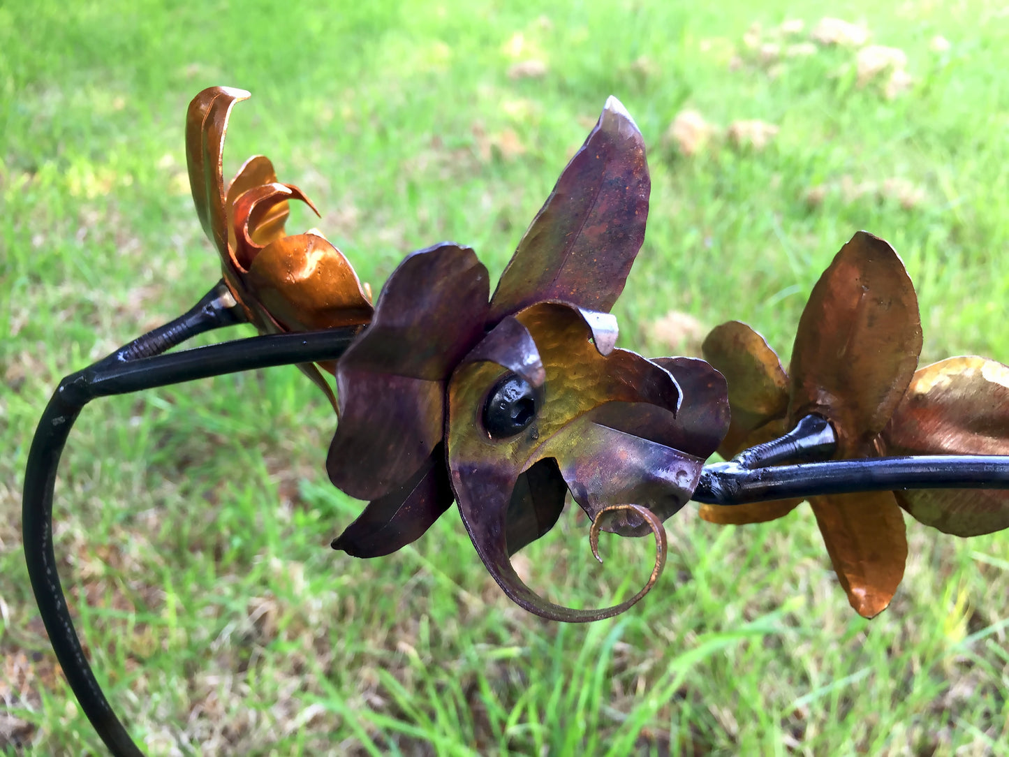 Hand Forged Iron & Copper Orchid Patina Vase, Life Size Flower, Window Display