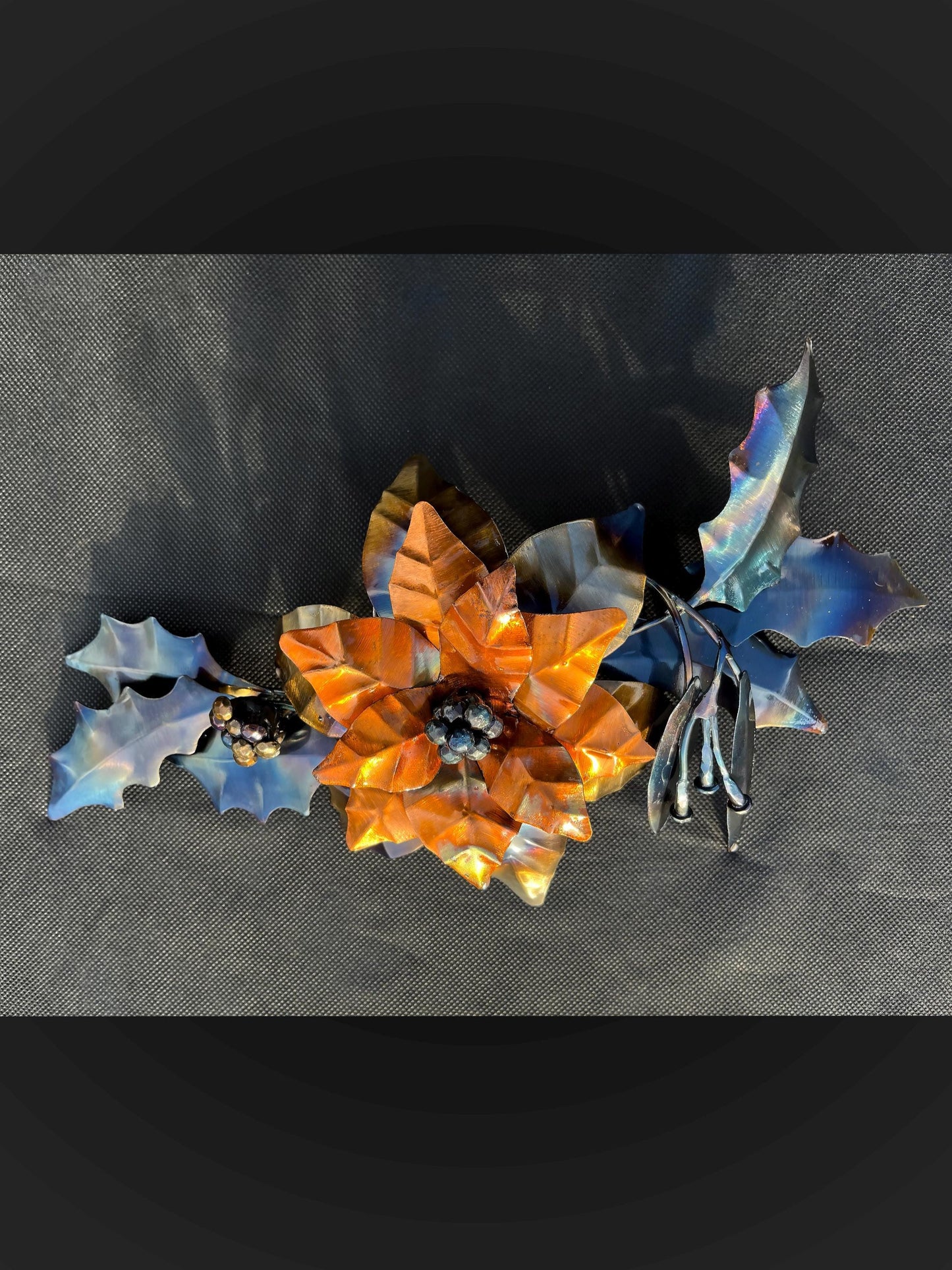 Christmas Flower Bouquet, Poinsettia, Holly, Mistletoe, Copper Table Display, Xmas Gift, Holiday Decorations.