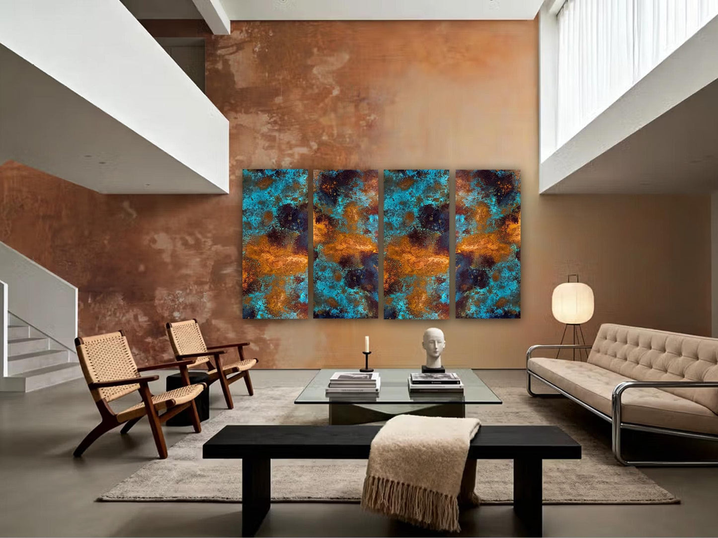 Copper Patina Abstract Wall Art Panel, Turquoise Nebula