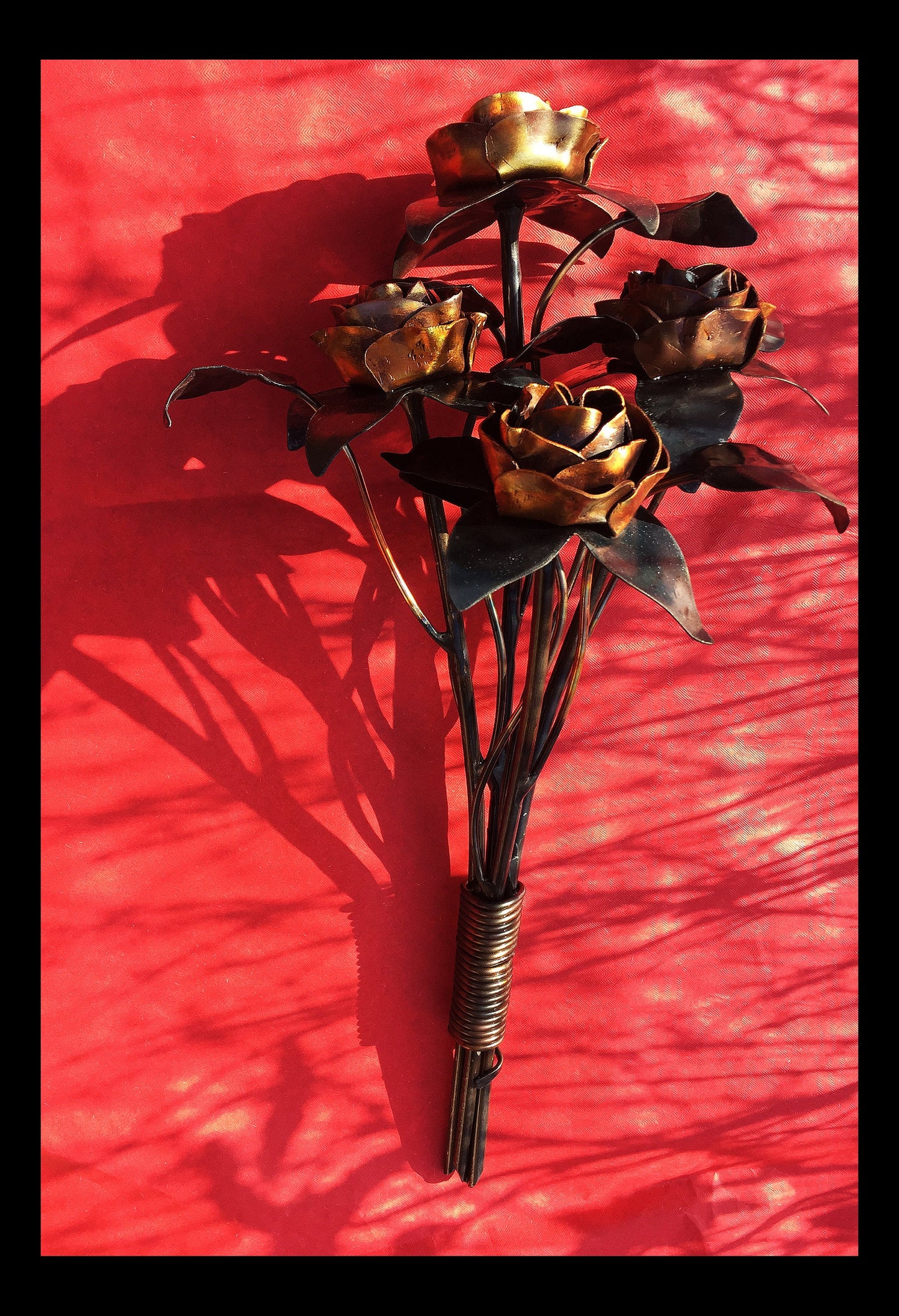 Hand Forged Copper Rose Bouquet with Iron Knot
