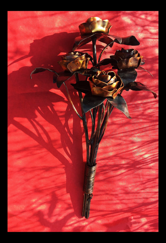 Hand Forged Copper Rose Bouquet with Iron Knot