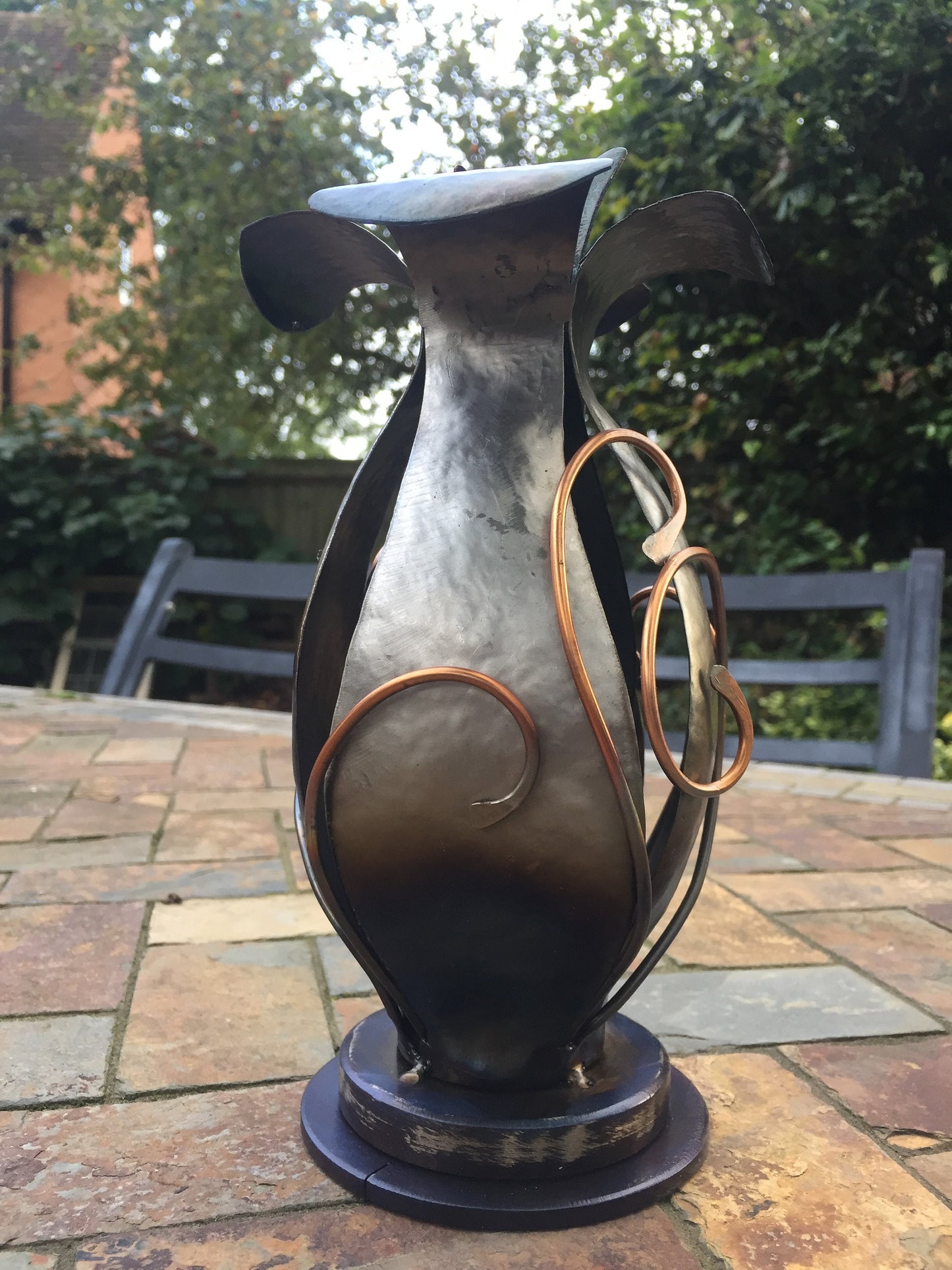 Hand-Forged Iron and Copper Vase – Table Centerpiece