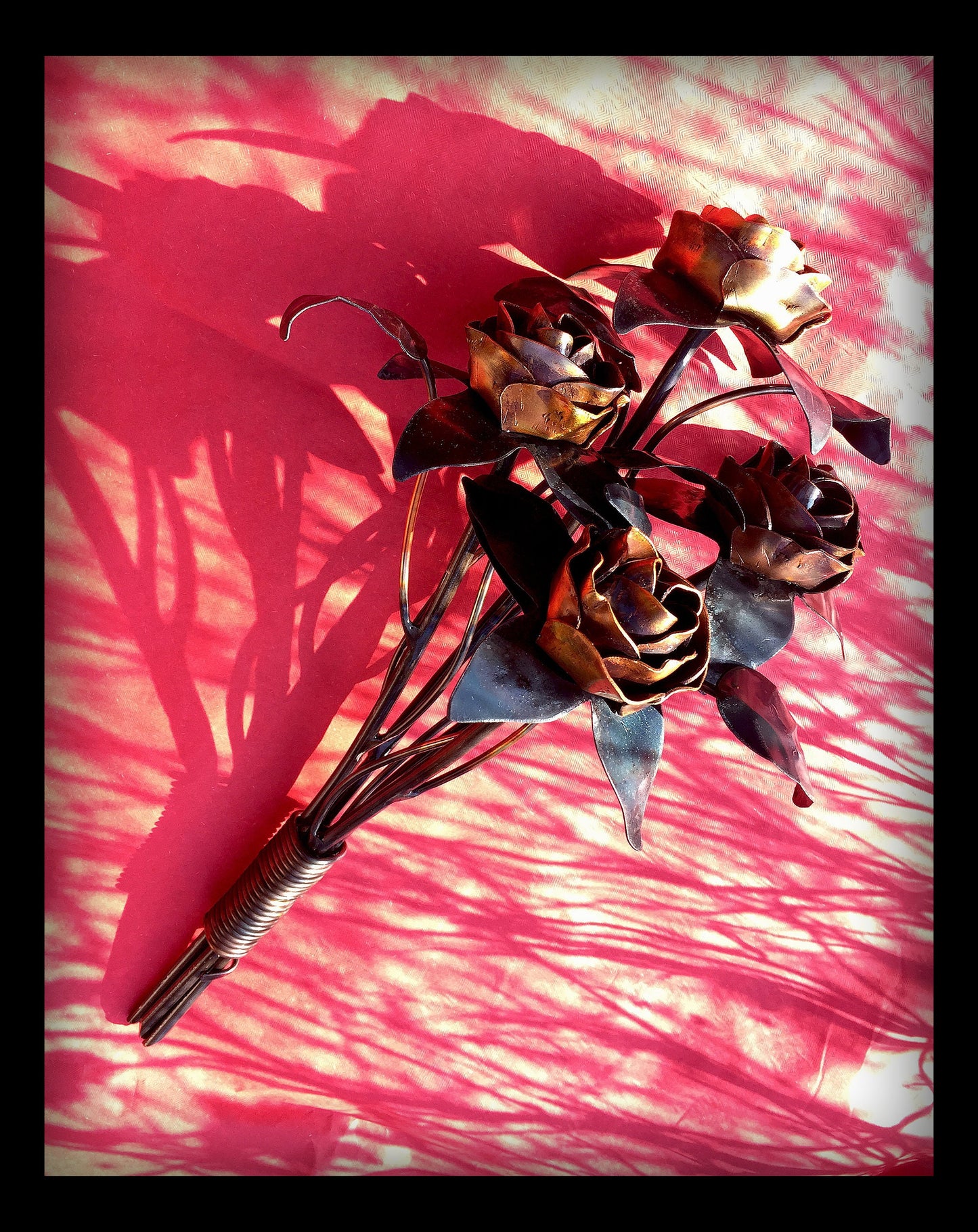 Hand Forged Copper Rose Bouquet with Iron Knot