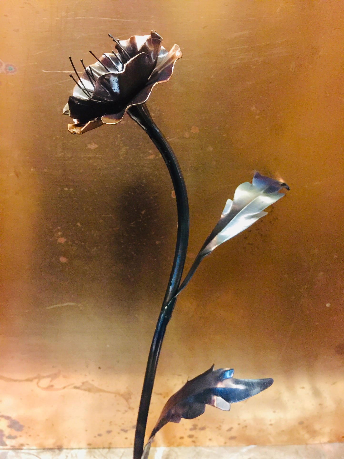 Hand Forged Copper Poppy Sculpture – Remembrance Day Art