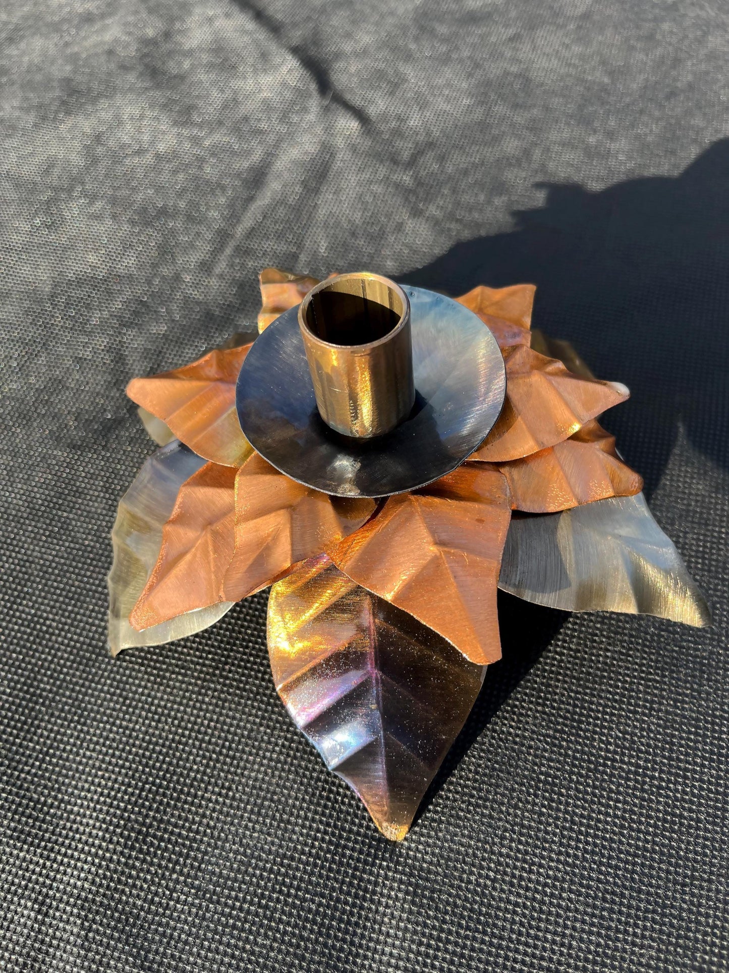 Copper Poinsettia Christmas Candle Holder Centerpiece