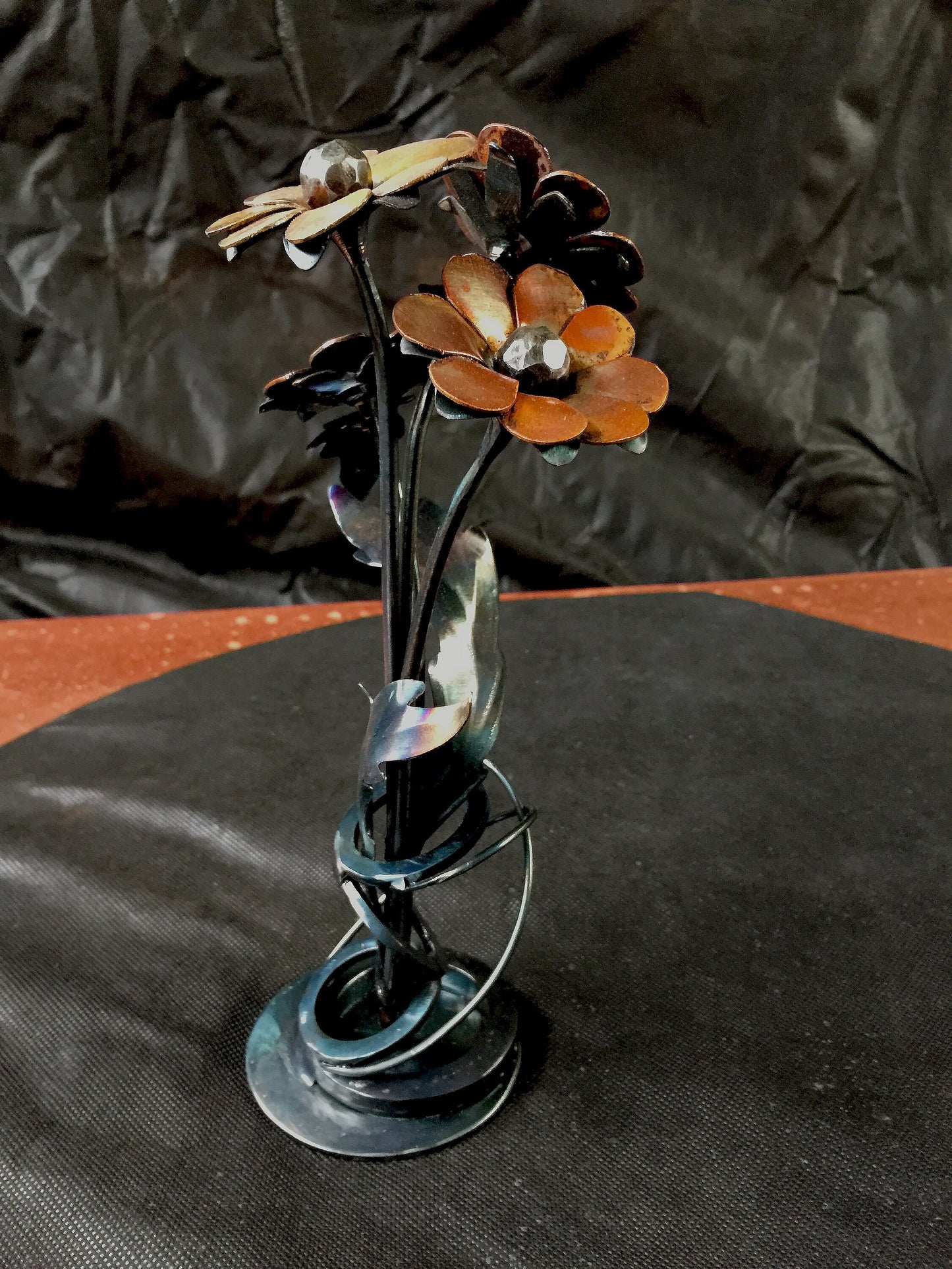Hand Forged Iron and Copper Daisy Sculpture