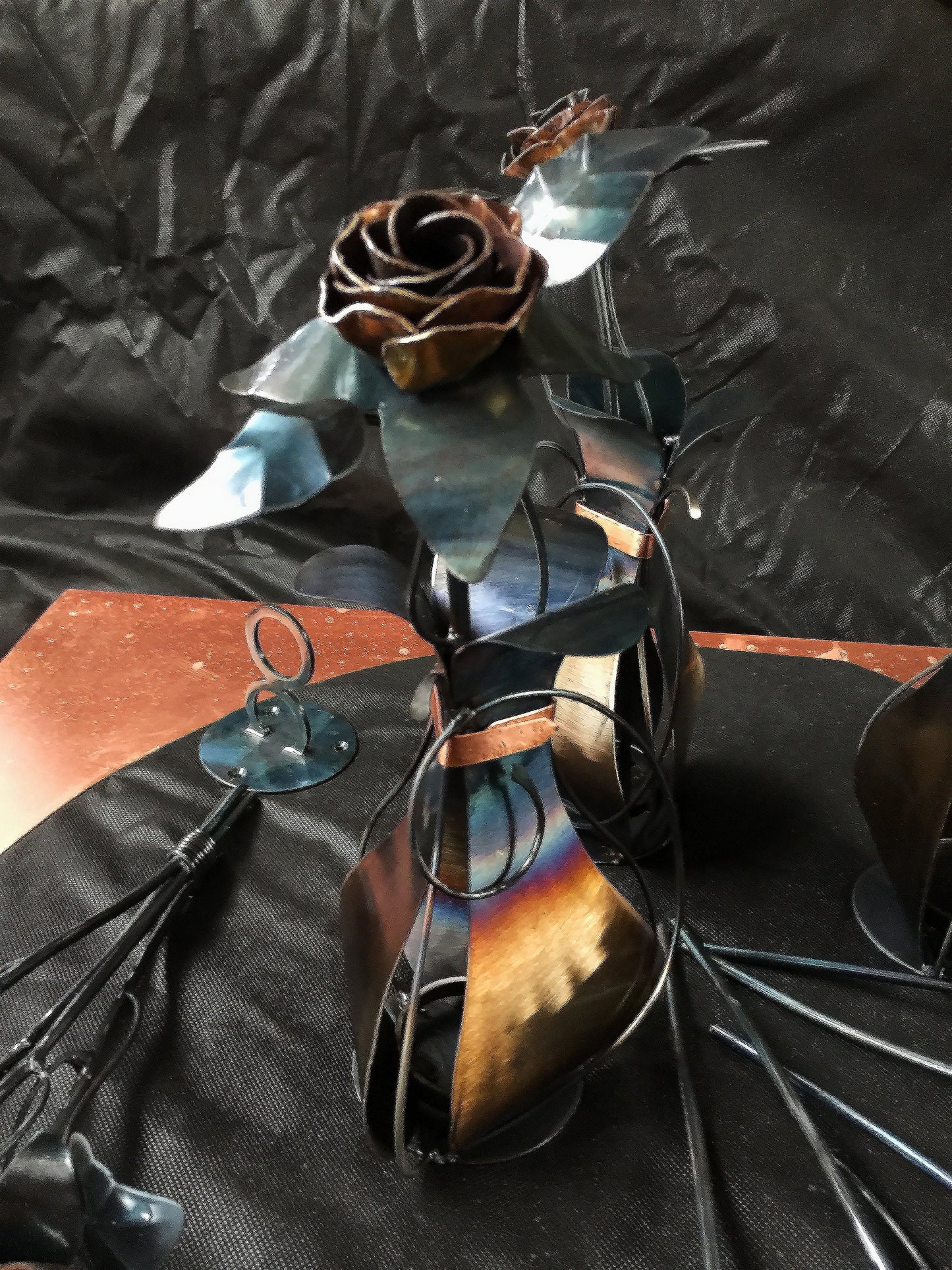 Hand Forged Iron and Copper Vase for Flower Display