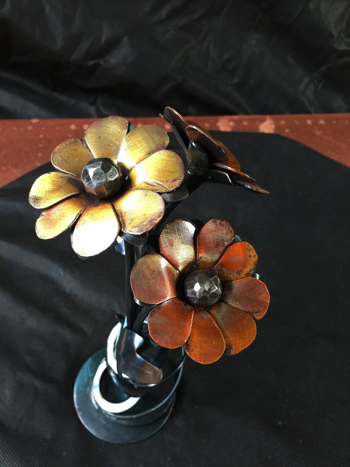 Hand Forged Iron and Copper Daisy Sculpture