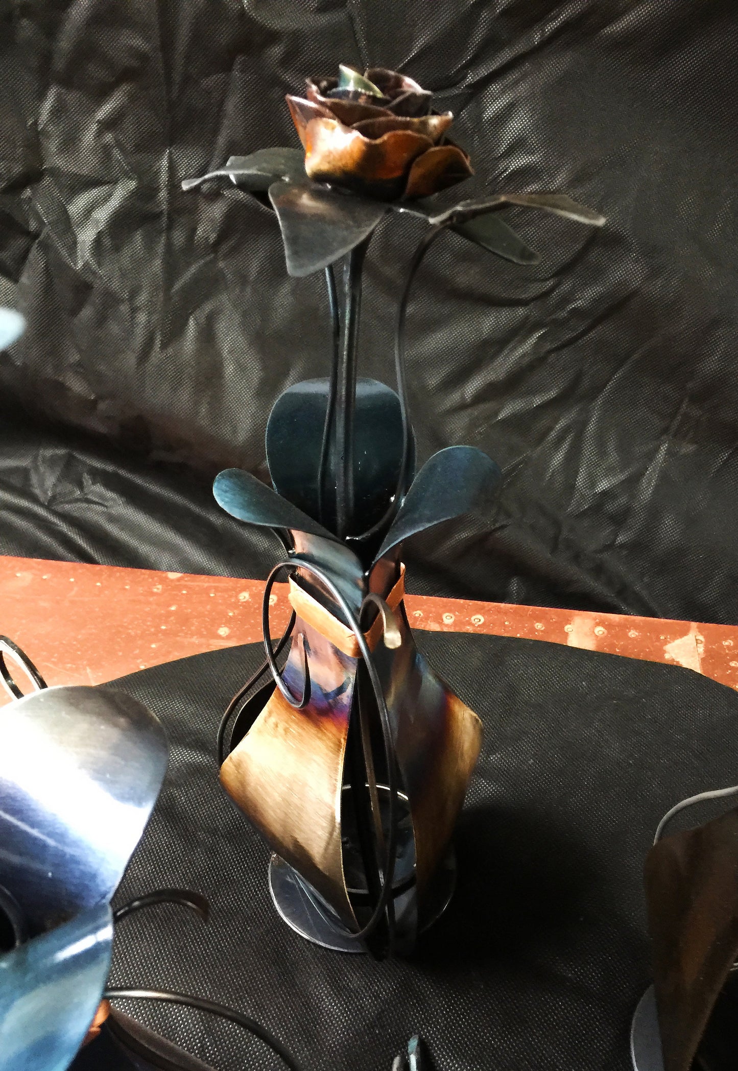 Hand Forged Copper Rose Sculpture – Romantic Iron Flower