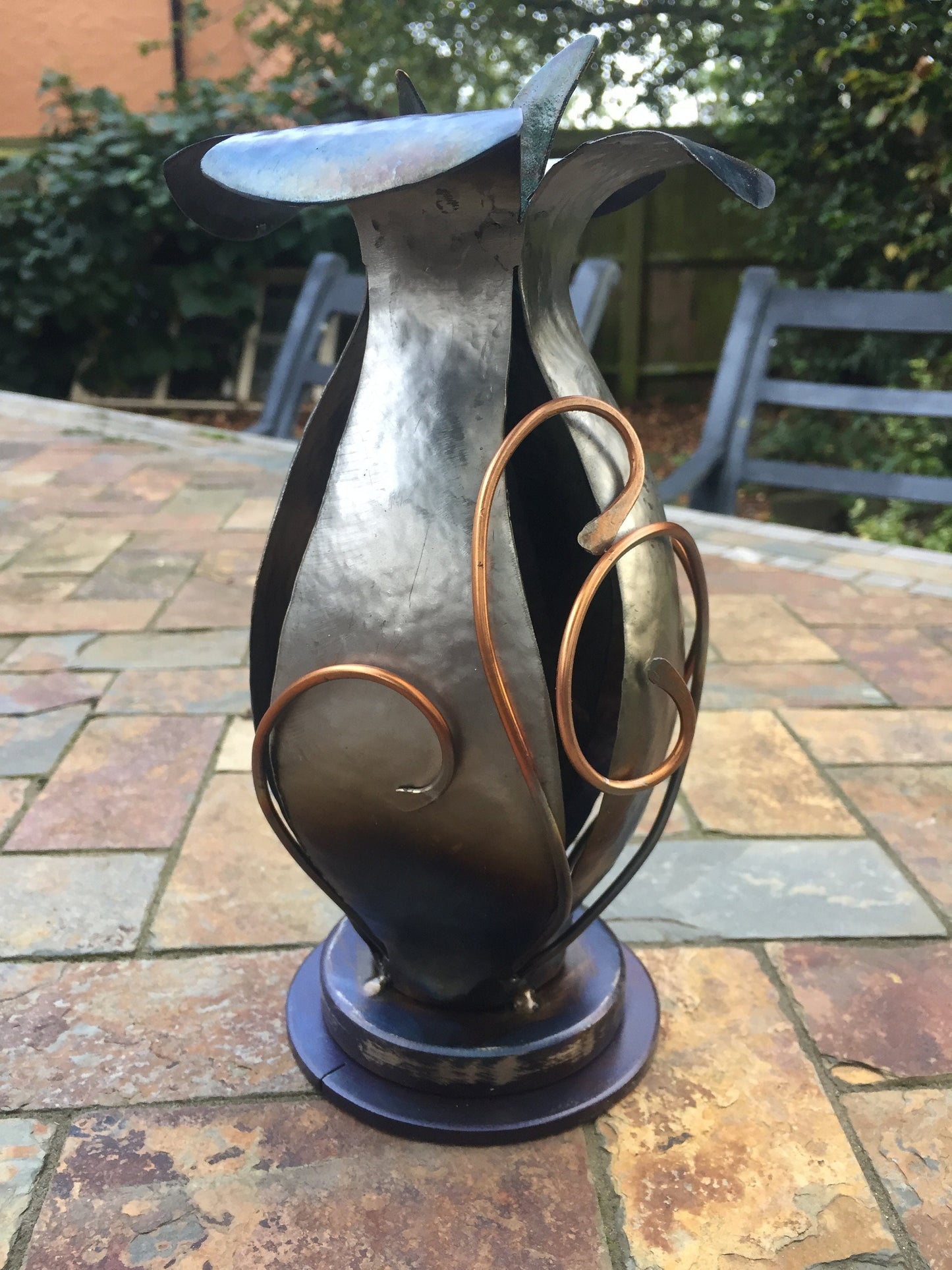 Hand-Forged Iron and Copper Vase – Table Centerpiece