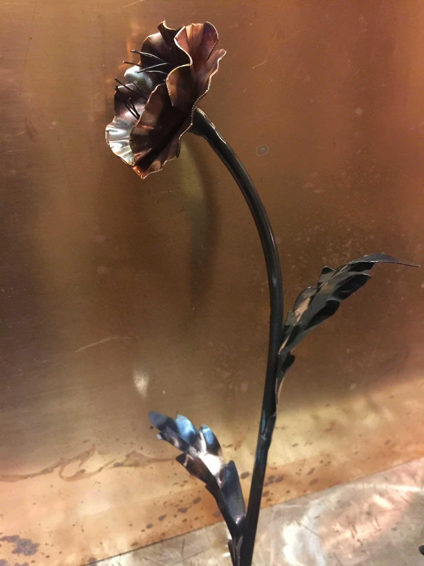 Hand Forged Copper Poppy Sculpture – Remembrance Day Art