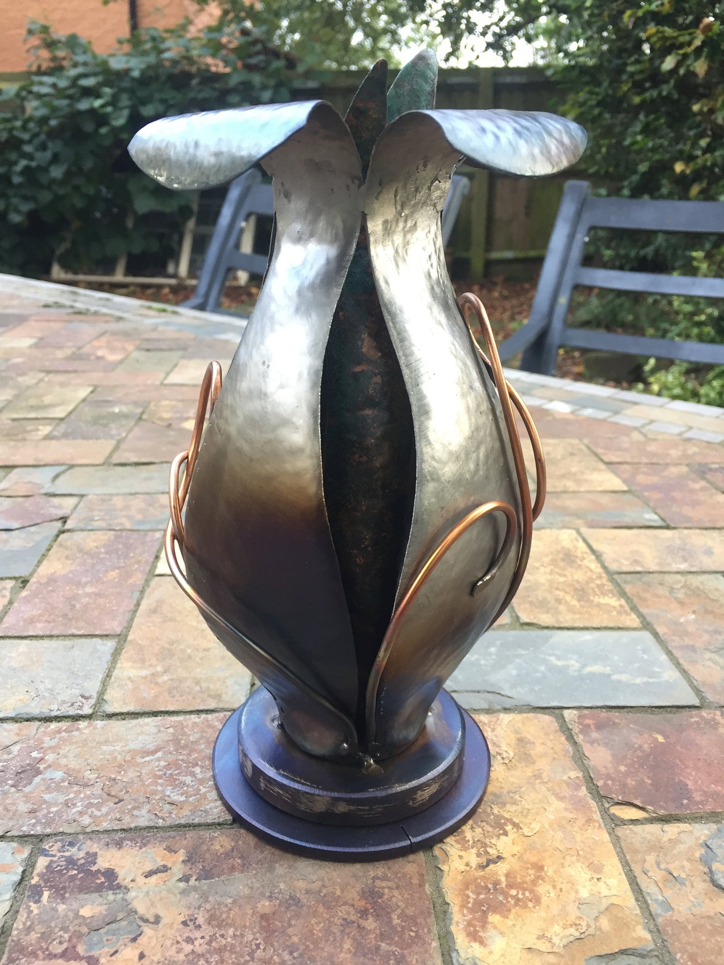 Hand-Forged Iron and Copper Vase – Table Centerpiece