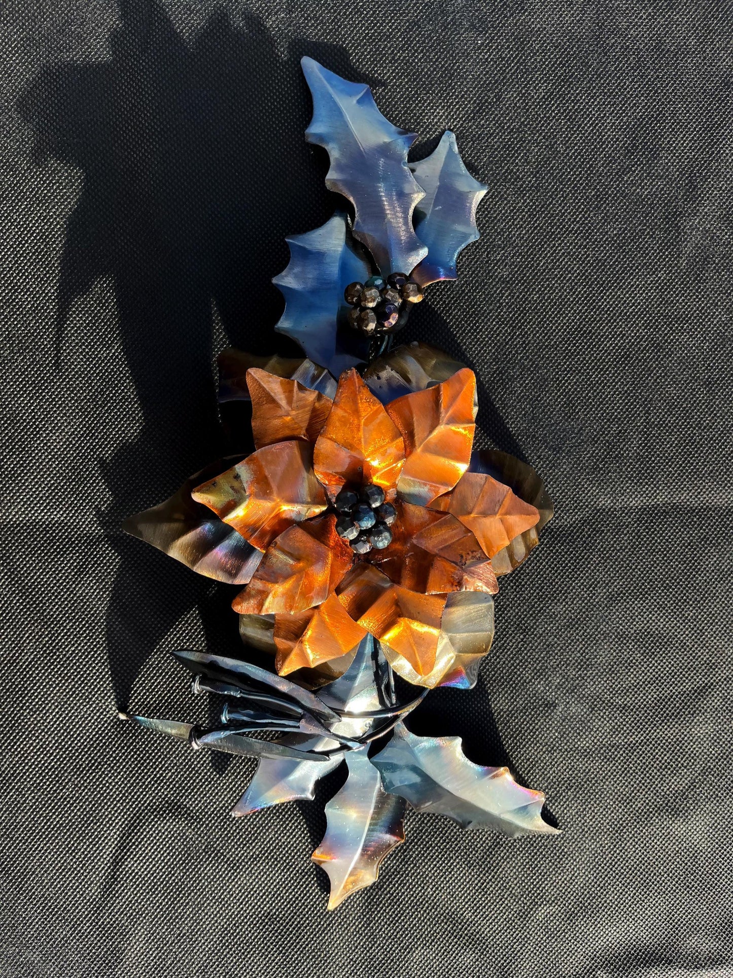 Christmas Flower Bouquet, Poinsettia, Holly, Mistletoe, Copper Table Display, Xmas Gift, Holiday Decorations.