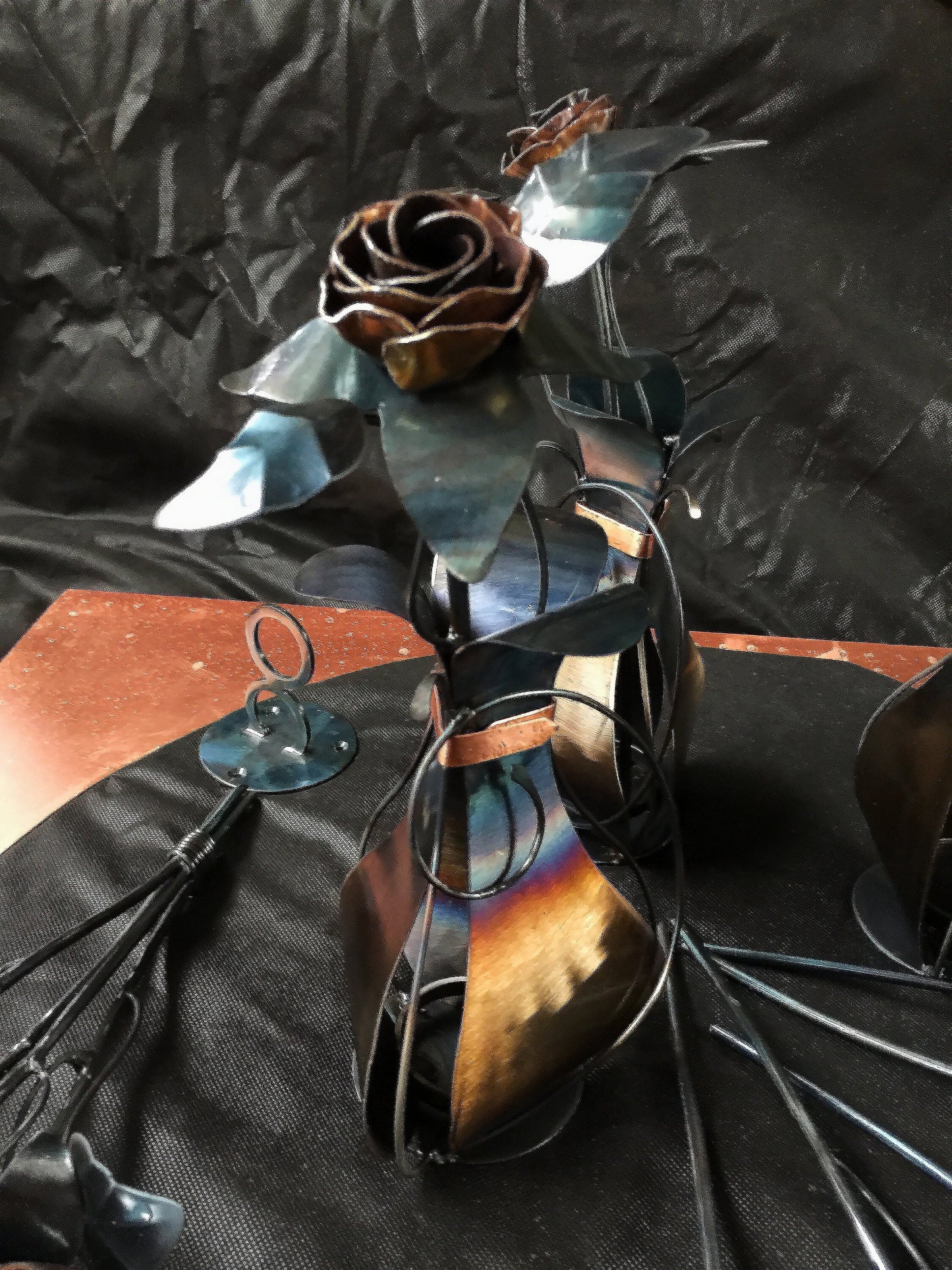Hand Forged Iron and Copper Vase for Flower Display