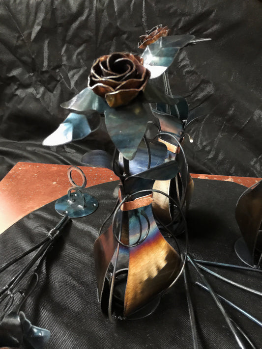 Hand Forged Iron and Copper Vase for Flower Display