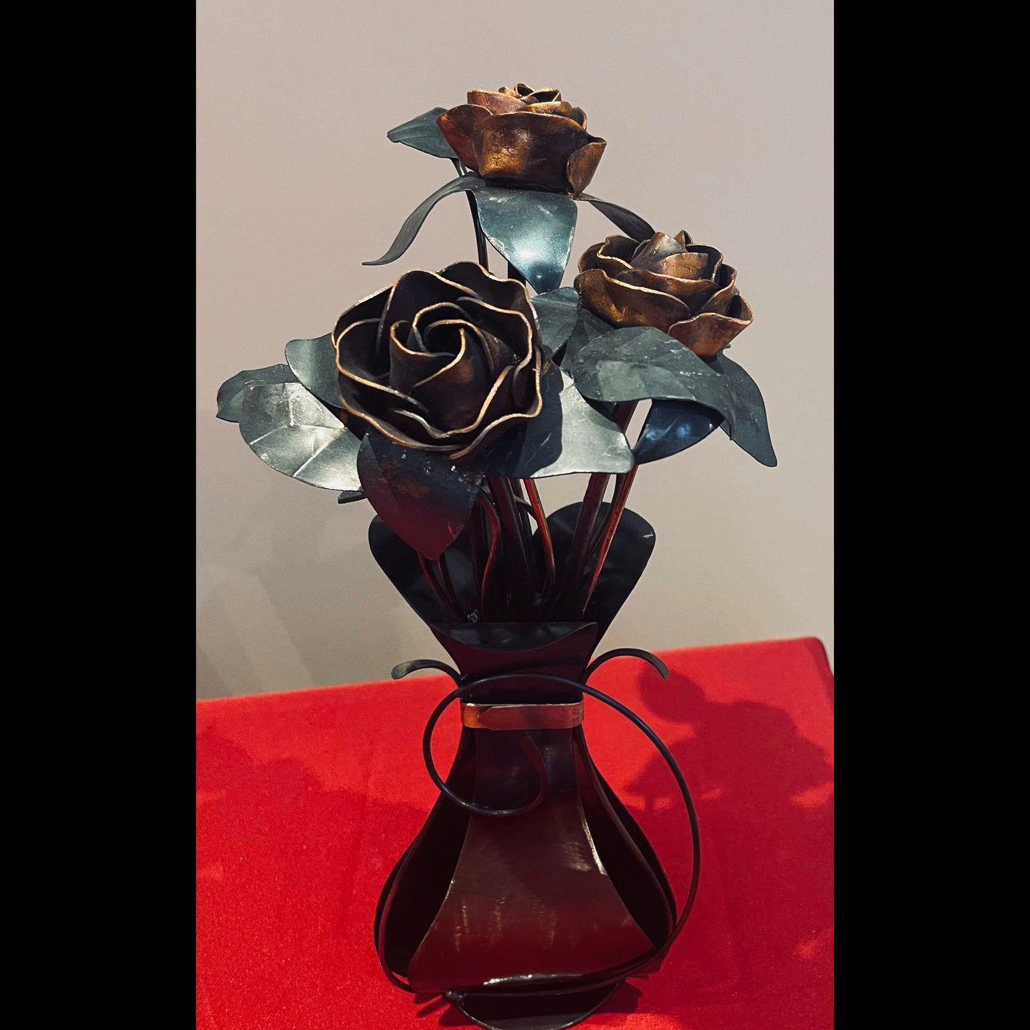 Hand Forged Copper Rose Sculpture – Romantic Iron Flower