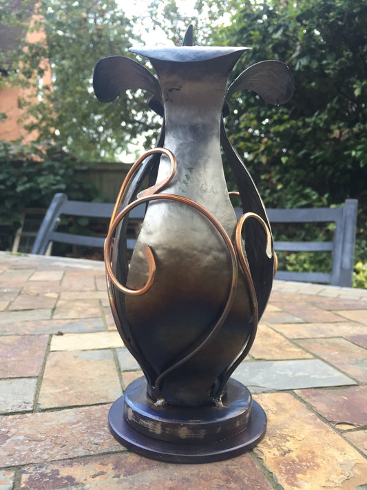 Hand-Forged Iron and Copper Vase – Table Centerpiece