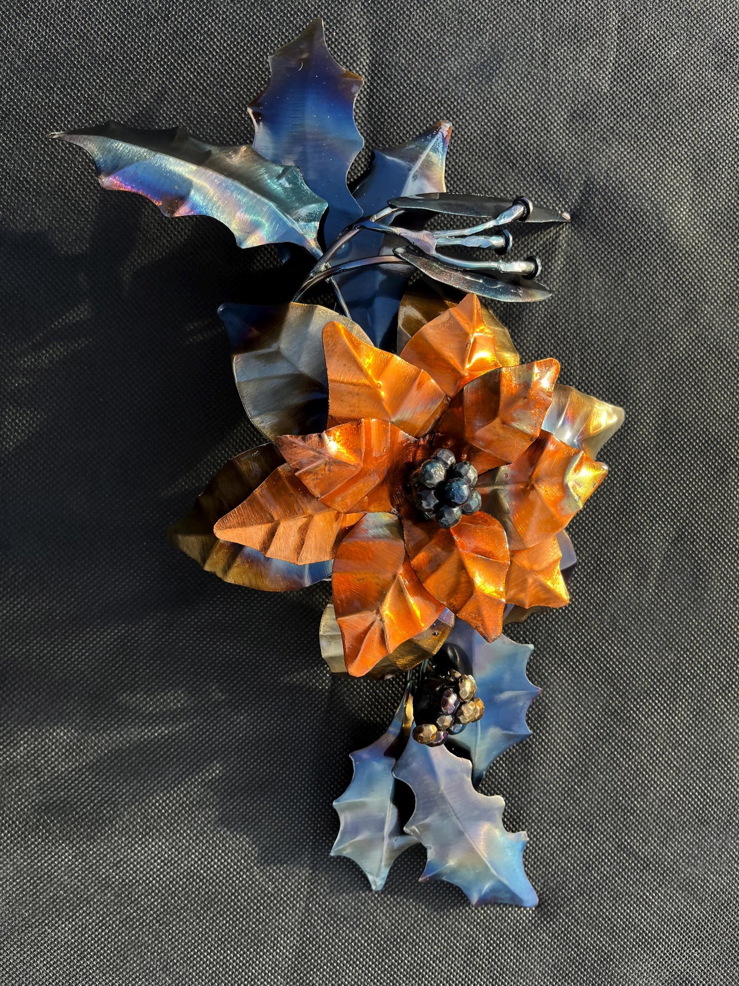 Christmas Flower Bouquet, Poinsettia, Holly, Mistletoe, Copper Table Display, Xmas Gift, Holiday Decorations.