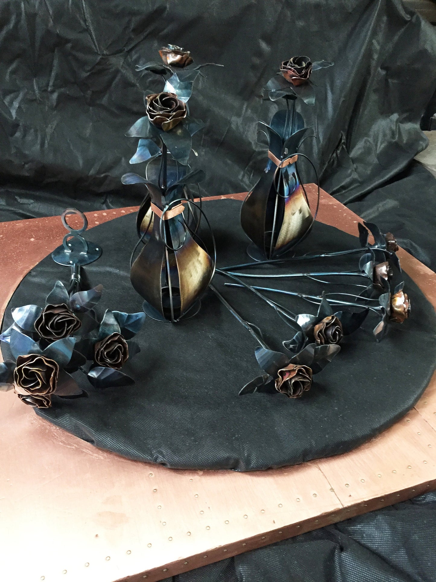 Hand Forged Copper Rose Sculpture – Romantic Iron Flower