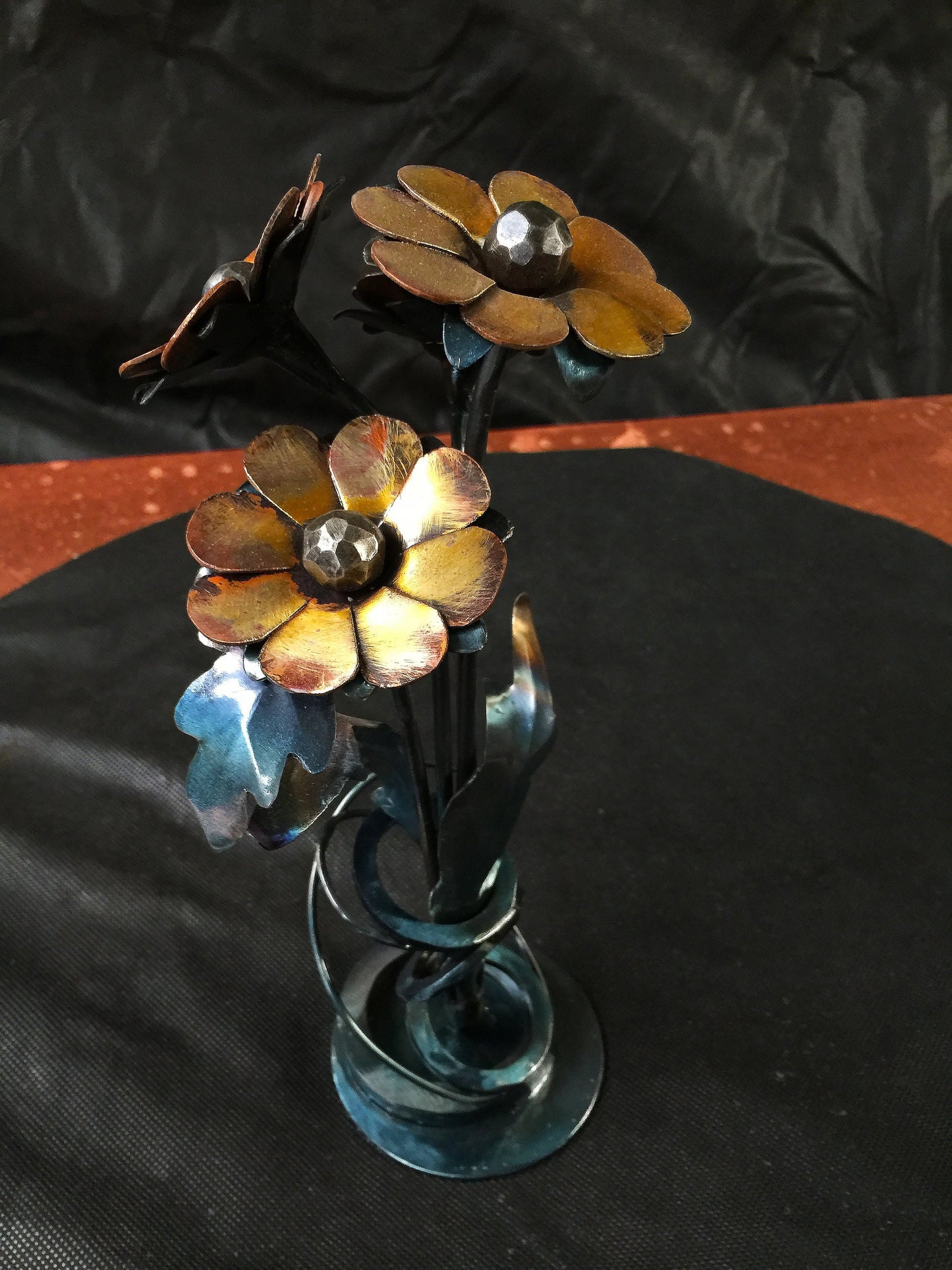 Hand Forged Iron and Copper Daisy Sculpture