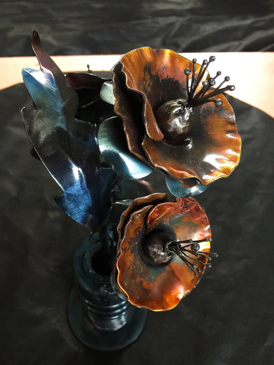 Hand Forged Copper Poppy Sculpture – Remembrance Day Art