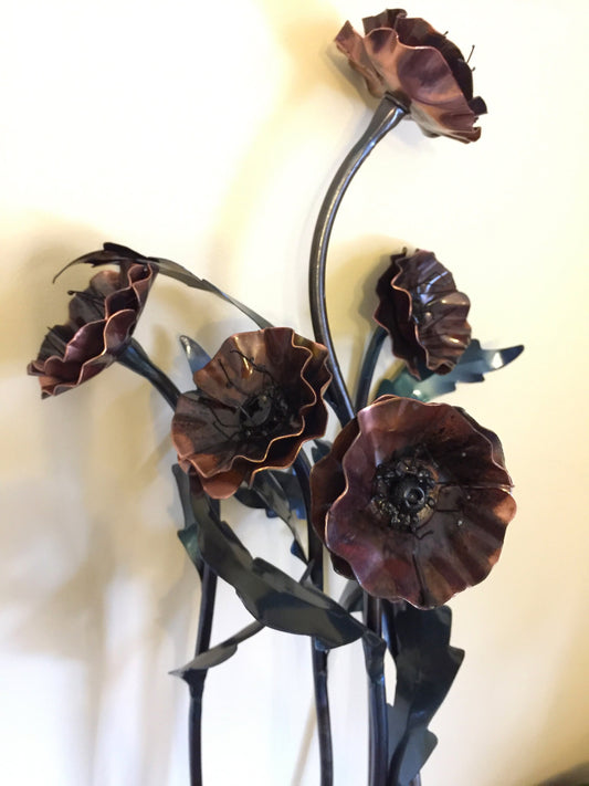 Hand Forged Copper Poppy Sculpture – Remembrance Day Art