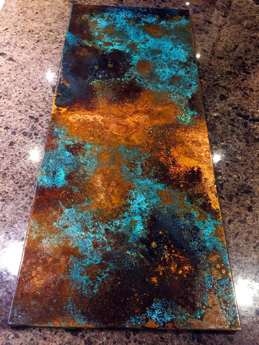 Copper Patina Abstract Wall Art Panel, Turquoise Nebula
