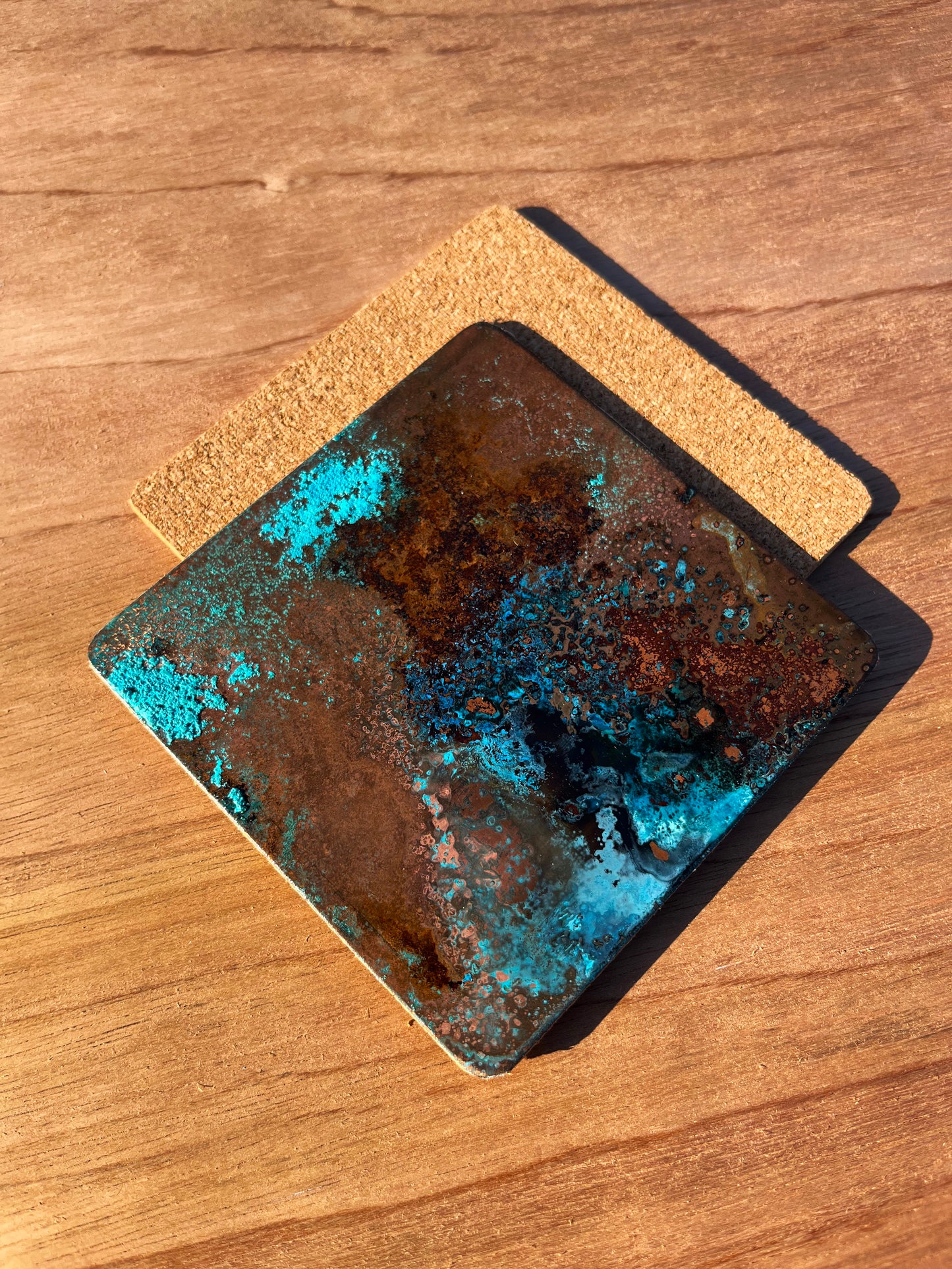 Real Copper Patina Coaster and Placemat Set