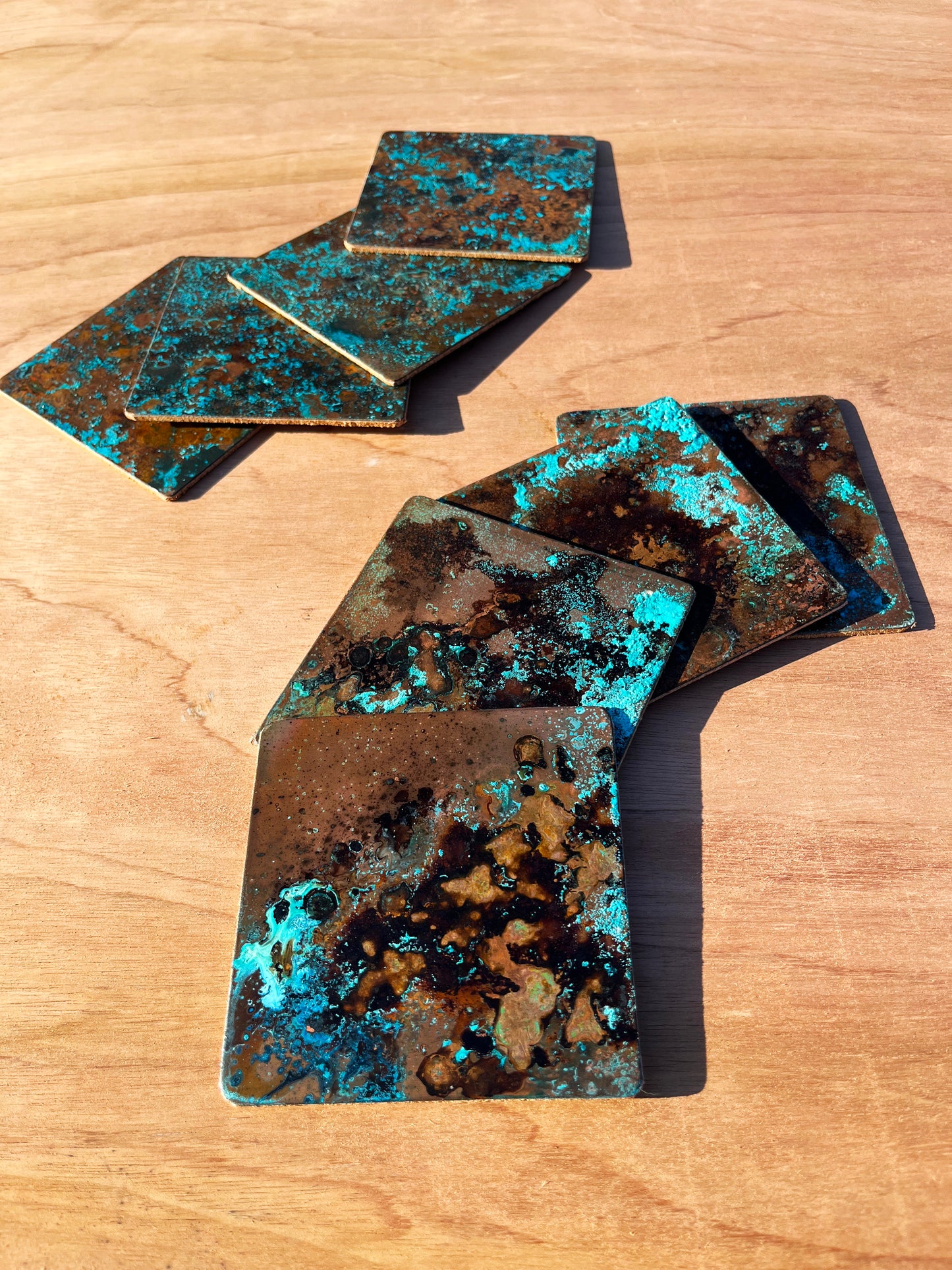 Real Copper Patina Coaster and Placemat Set