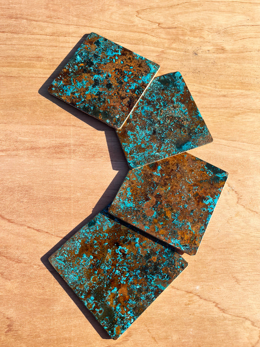 Real Copper Patina Coaster and Placemat Set