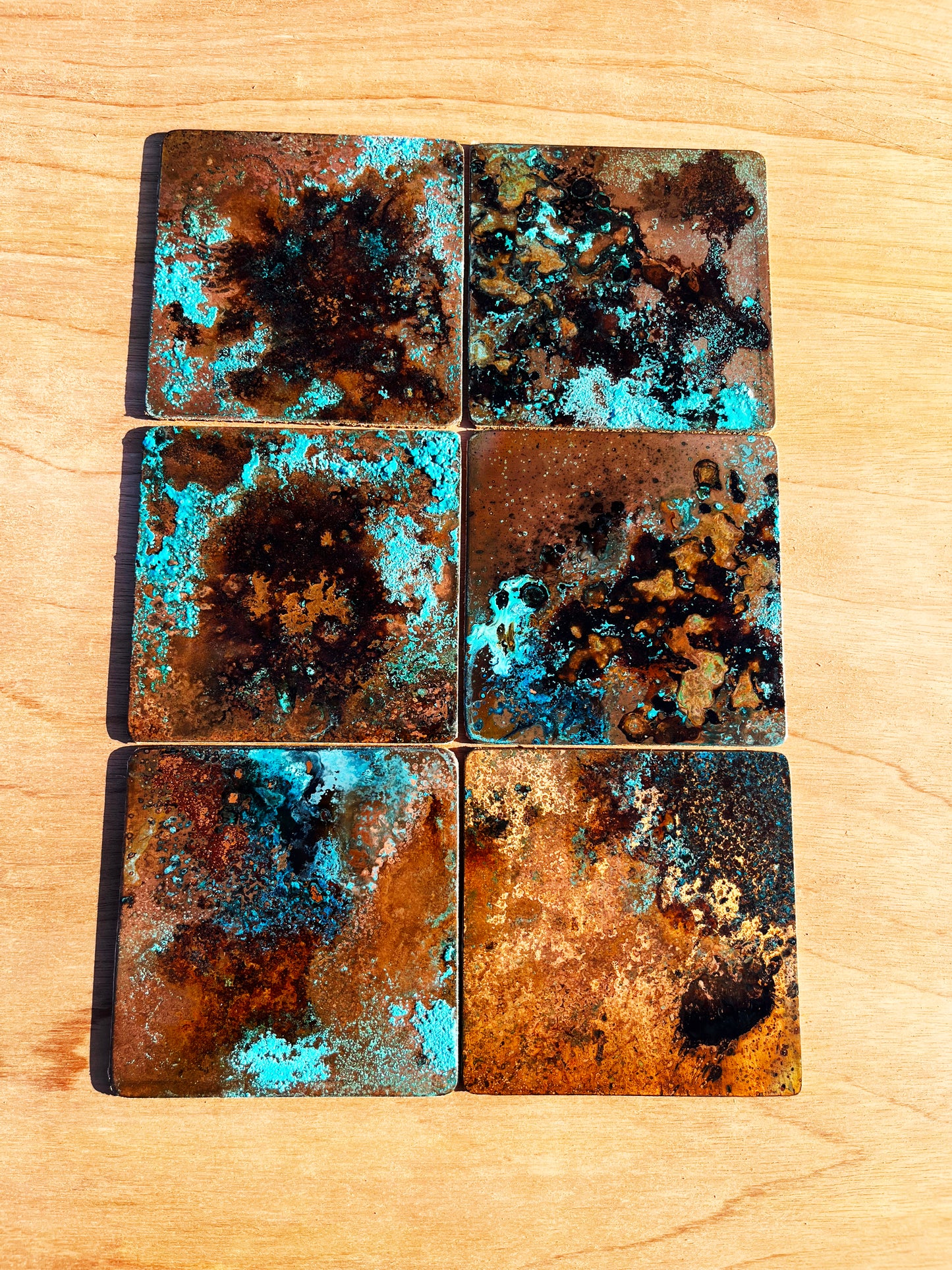 Real Copper Patina Coaster and Placemat Set