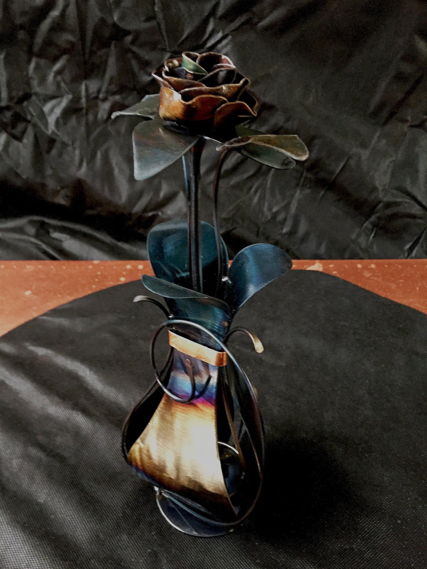 Hand Forged Iron and Copper Vase for Flower Display