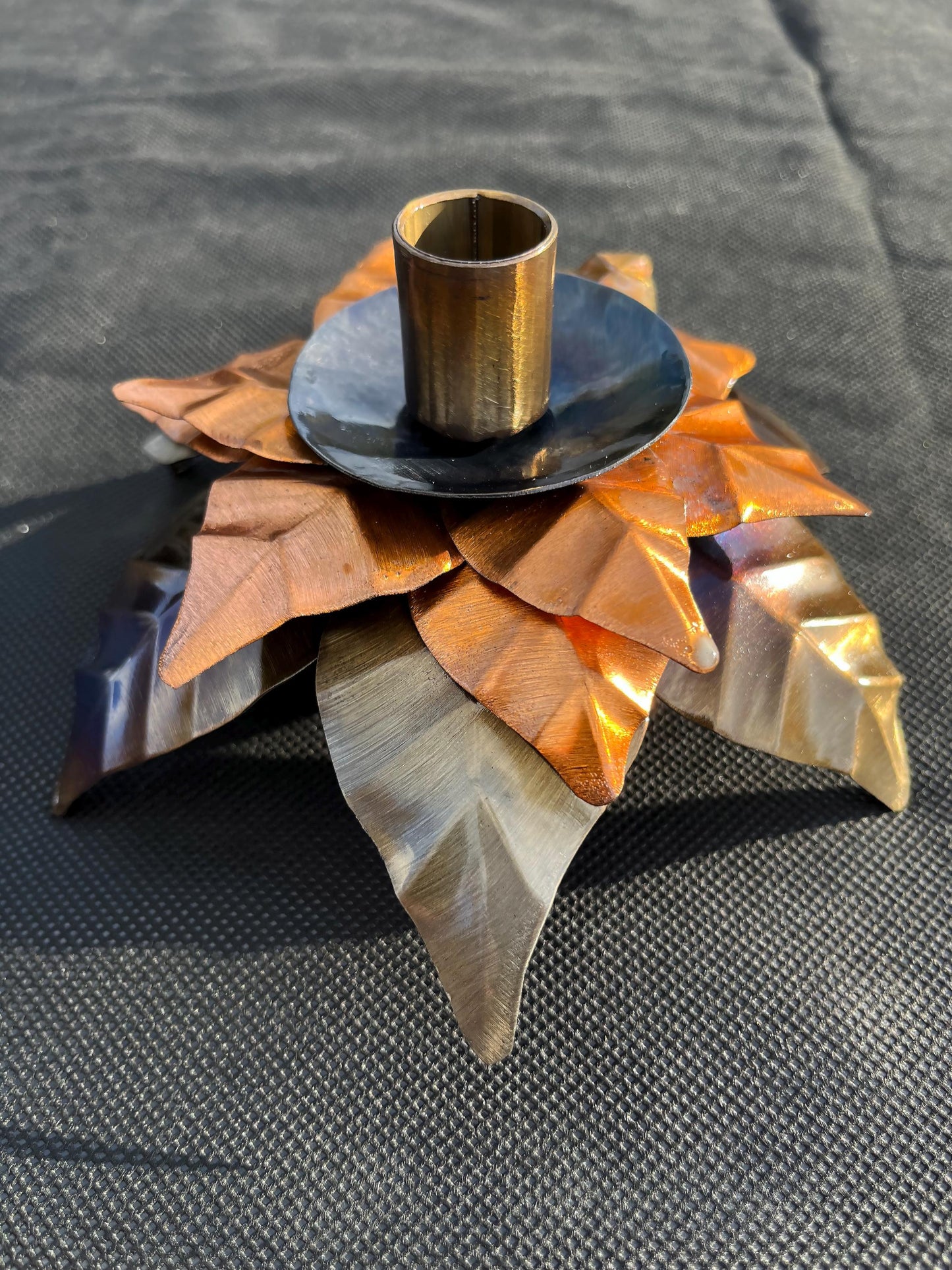 Copper Poinsettia Christmas Candle Holder Centerpiece