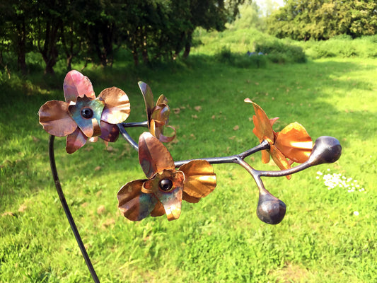Hand Forged Iron & Copper Orchid Patina Vase, Life Size Flower, Window Display
