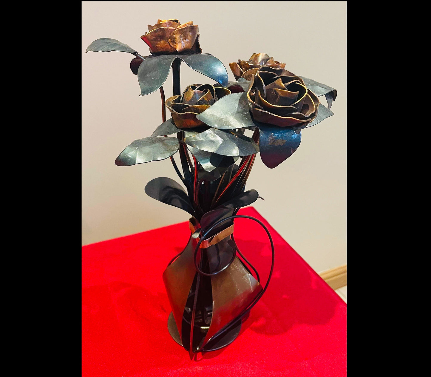 Hand Forged Copper Rose Sculpture – Romantic Iron Flower