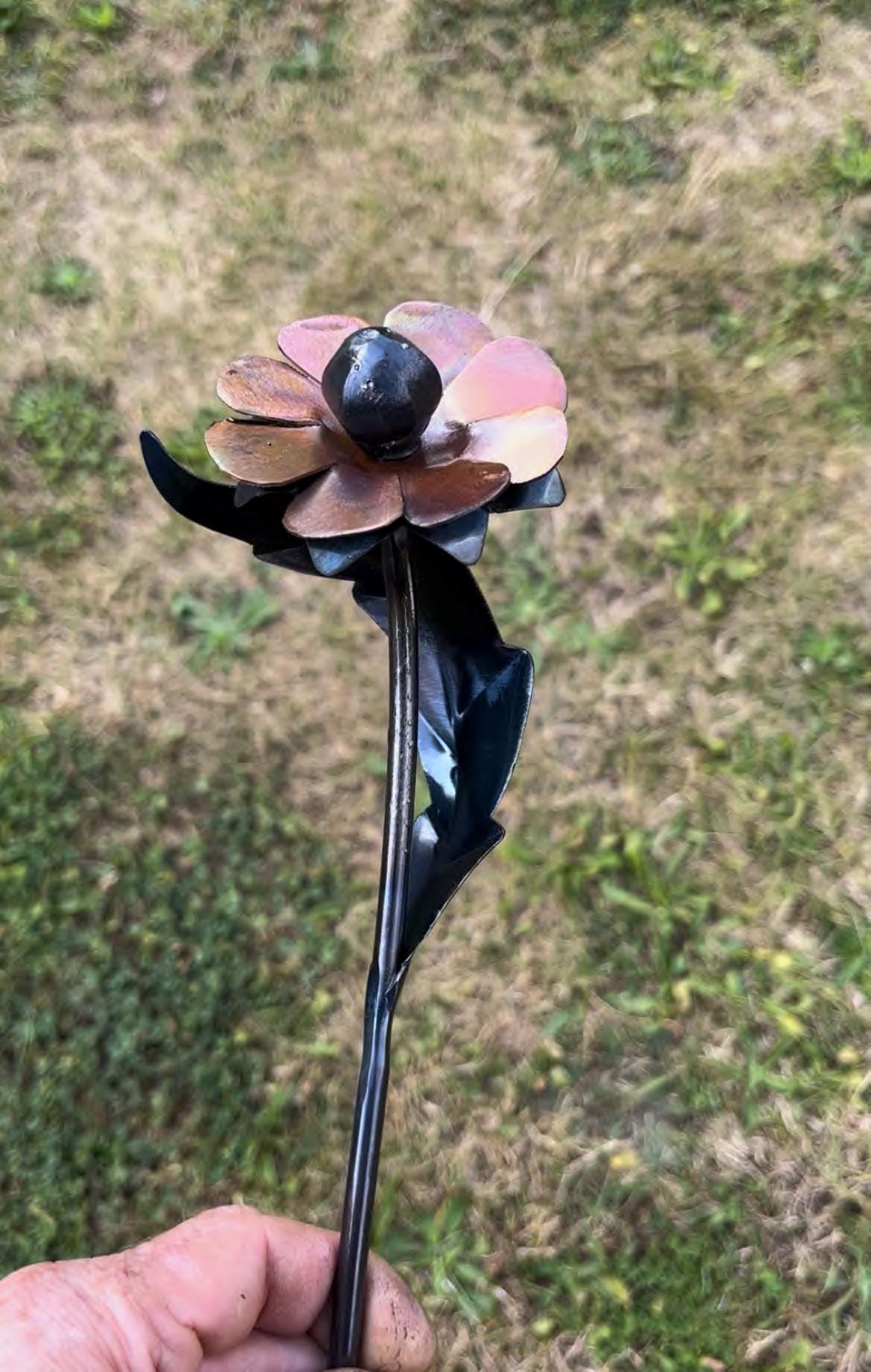 Hand Forged Iron and Copper Daisy Sculpture