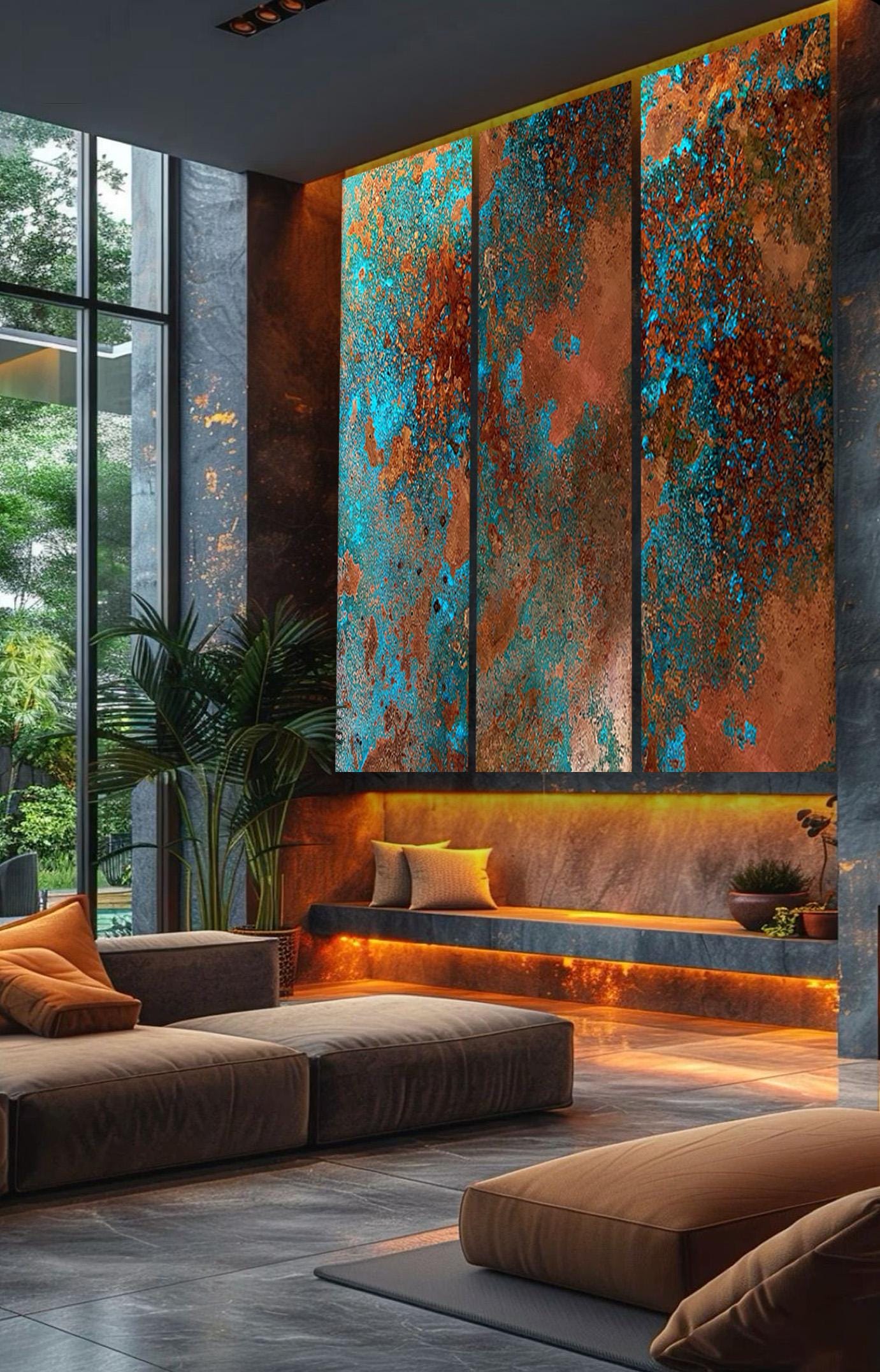 Copper Patina Abstract Wall Art Panel, Turquoise Nebula