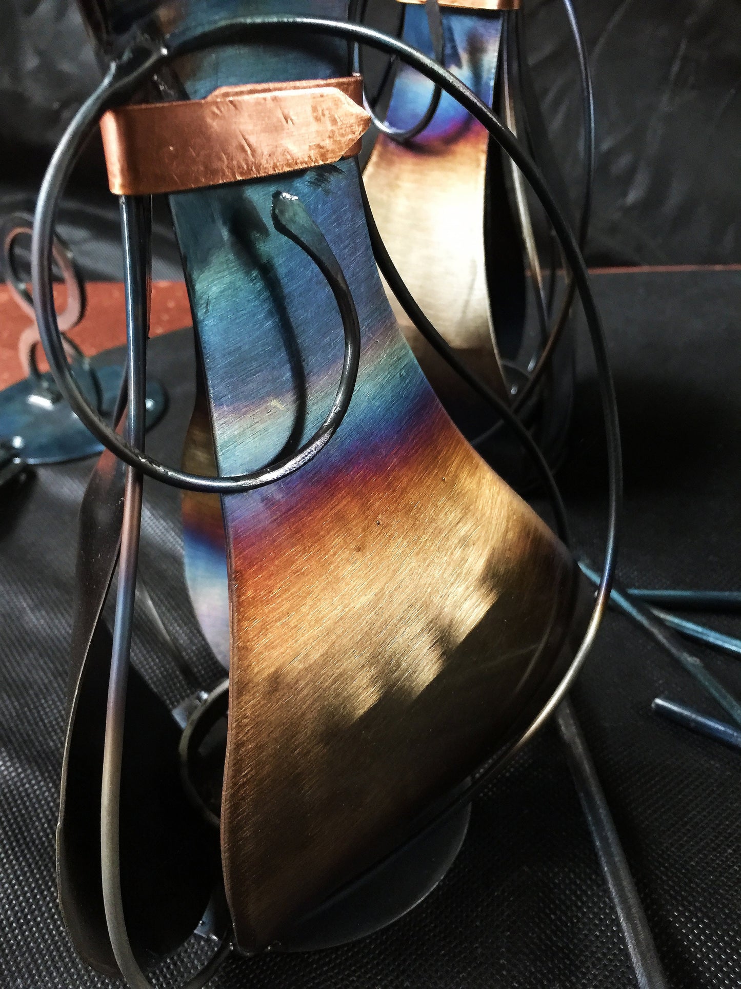 Hand Forged Iron and Copper Vase for Flower Display