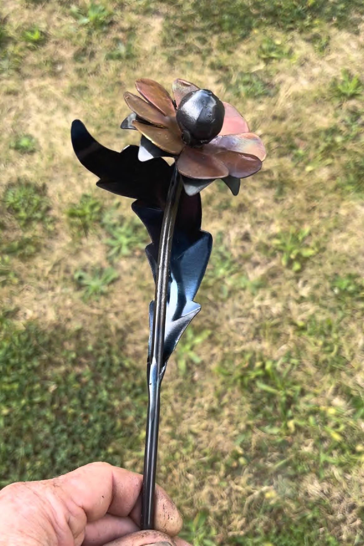 Hand Forged Iron and Copper Daisy Sculpture