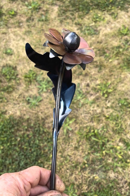 Hand Forged Iron and Copper Daisy Sculpture