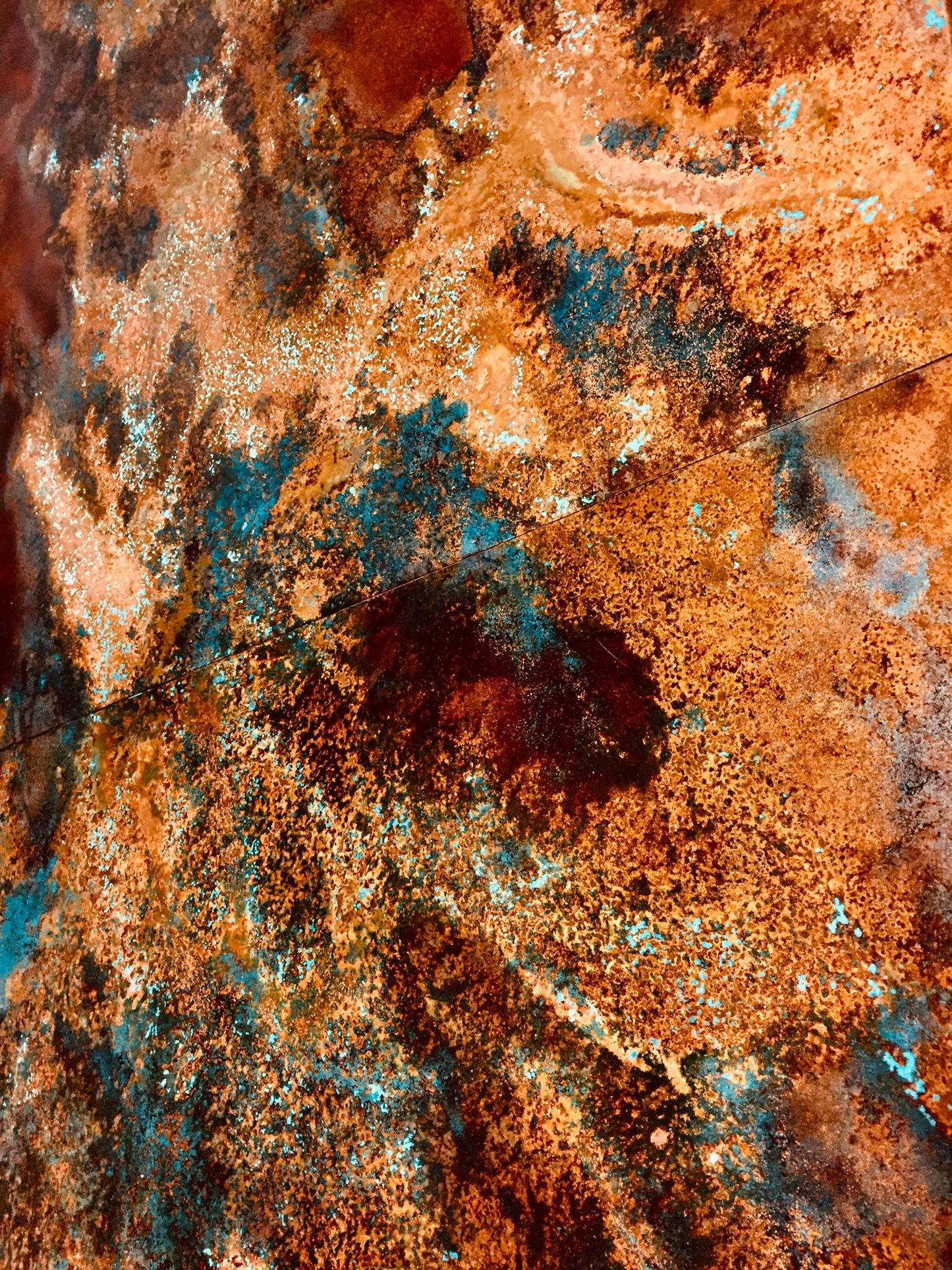 Copper Patina Abstract Wall Art Panel, Turquoise Nebula