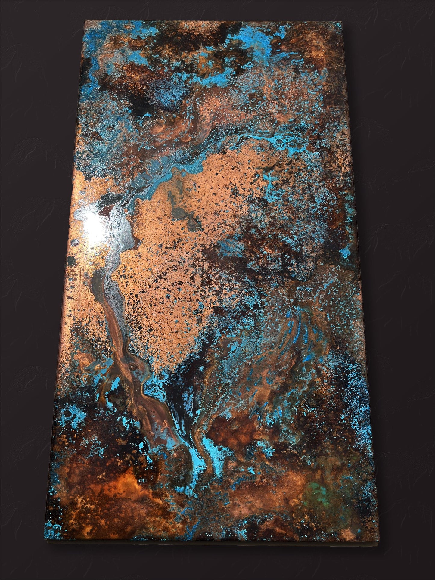 Copper Patina Abstract Wall Art Panel, Turquoise Nebula
