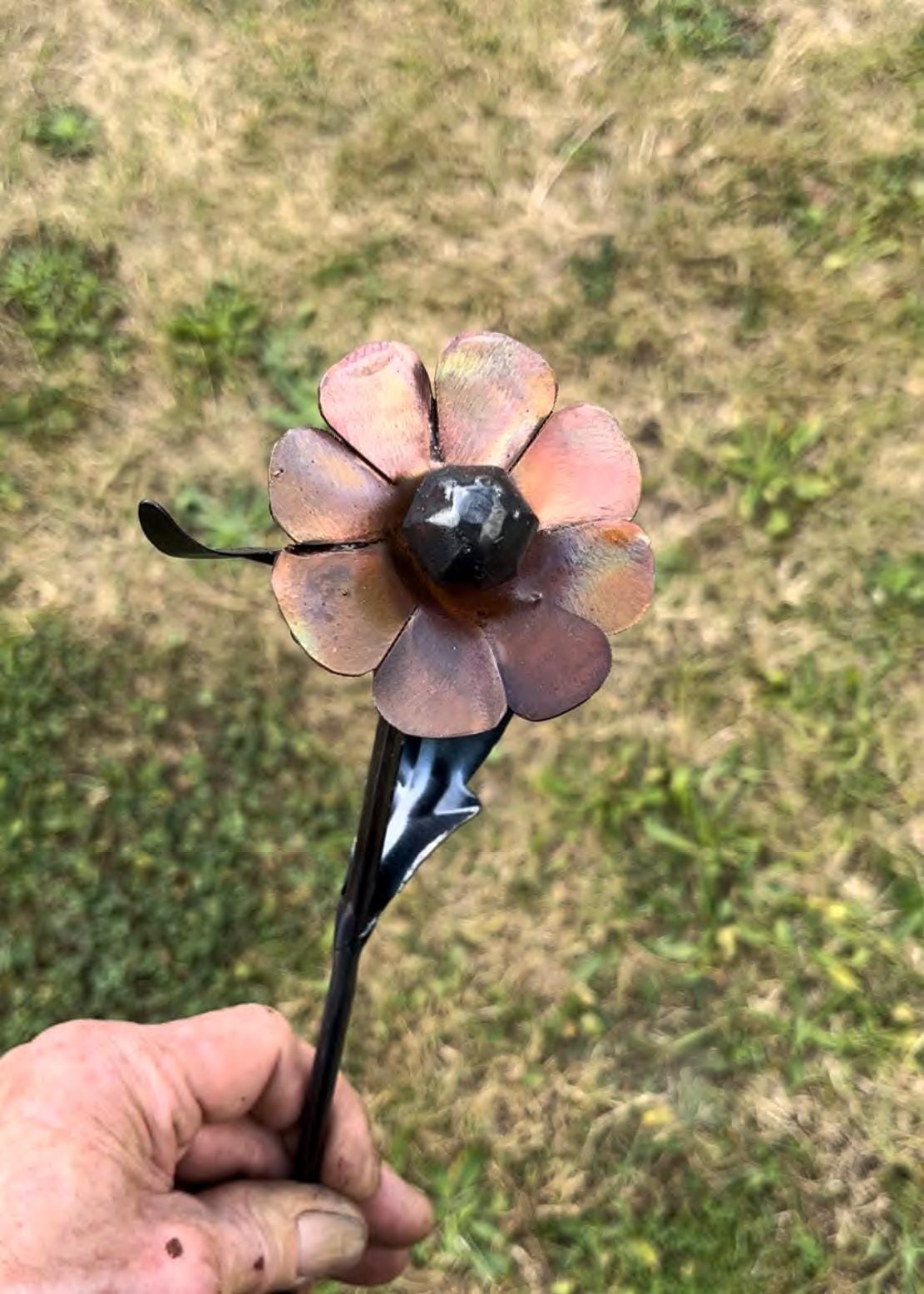 Hand Forged Iron and Copper Daisy Sculpture
